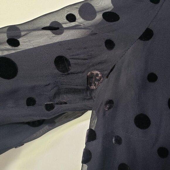 Tory Burch Angela‎ Beaded Velvet Dot Sheer Blouse Long Sleeve Lined 8 - FLAWED - Picture 8 of 16